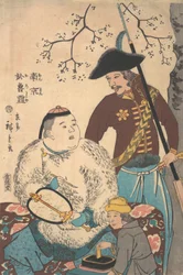 Russi e un cinese che iscrive un ventaglio, 12° mese, 1860