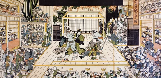 Spettacolo teatrale Kabuki a Edo, stampa d