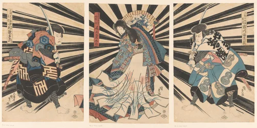 Gli attori Nakamura Utaemon IV, Onoe Kikugoro III e Ichikawa Ebizo V