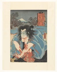 Shirai Gonpachi si suicida; Hirai Gonpachi, il traghetto Rokugō tra Shinagawa e Kawasaki (titolo sull