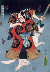 Bando Kamezo come Yokawa Kakuhan in una scena da Sembonzakura, pub. 1856