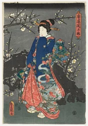 Ragazza sotto i ciliegi in fiore, 1838-80 circa (nishiki-e, xilografia multicolore)