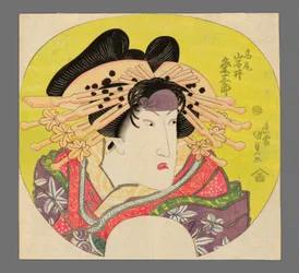 Iwai Kumesaburo II come la cortigiana Takao in Banzei Okuni Kabuki