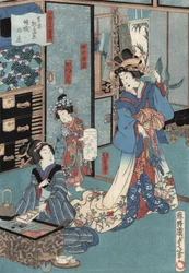 Stampa ukiyo-e di geisha con hibachi di Kunisada II, c.1860