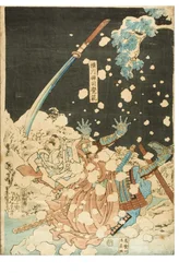 Il coraggio paragonato alla neve, alla luna e ai fiori. Yokogawa Zenshi Kakuhan. Guerriero caduto nella neve