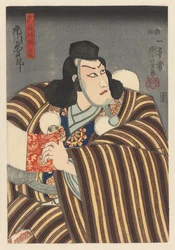 Benkei che tiene un rotolo di mano