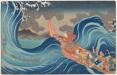 Breve biografia illustrata del monaco Nichiren: placare il mare in tempesta a Tsunoda durante l