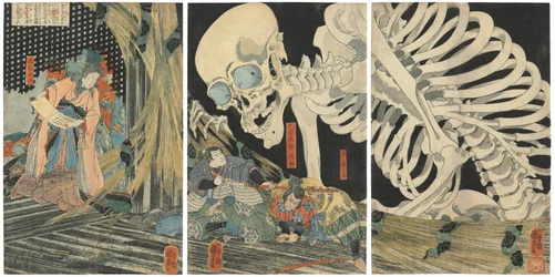 Mitsukuni sfida lo spettro scheletrico evocato dalla Principessa Takiyasha