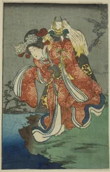 Shizuka Gozen, sezione di un foglio dalla serie "Uno specchio Harimaze di opere Joruri (Harimaze joruri kagami)"