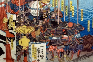 Takeda Shingen sconfigge le forze di Suwa Yorishige, c.1850-51