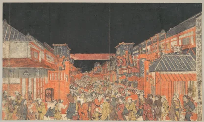 Veduta di uno spettacolo teatrale Kaomise a Sakaichō e Fukiyachō