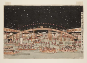 Il Festival di Tenma Tenjin di notte a Osaka, un quadro prospettico