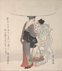 Ebisu e Benten che camminano nella neve