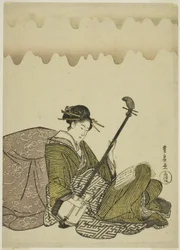 Donna che suona lo shamisen, da una serie senza titolo di donne a riposo