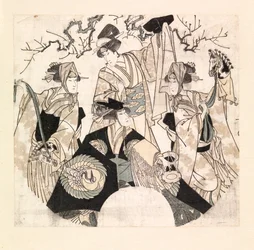 Attori che eseguono una danza teatrale dei quattro Onnagata, c.1800-05 (xilografia a colori)