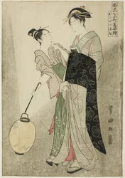 Corteggiamento di Komachi (Kayoi Komachi), dalla serie Sette figure alla moda di Ono no Komachi (Furyu nana Komachi yatushi sugata-e), 1792 circa (stampa xilografica a colori; oban)