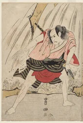 Kataoka Nizaemon VII e Ichikawa Yaozo III in un confronto accanto a una cascata