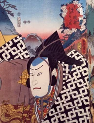 Ritratto di attore del teatro Kabuki, ukiyo-e di Utagawa Toyokuni, xilografia, civiltà giapponese, periodo Edo