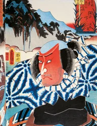 Ritratto di un attore del teatro Kabuki con il volto rosso di rabbia, stampa d