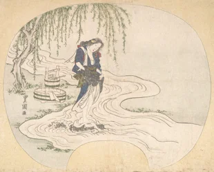 Una donna su una roccia in un ruscello che lava i vestiti, ca. 1828