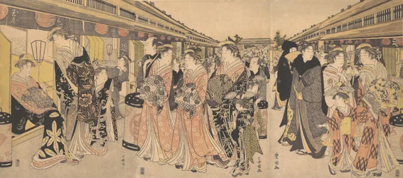 Cortigiane che passeggiano sul Nakanocho a Yoshiwara