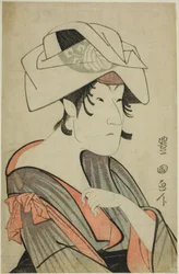 Nakayama Tomisaburo. Vestito da donna con un asciugamano sulla testa