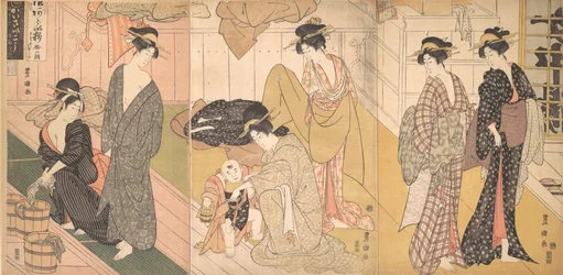 Donne e un bambino in una casa da bagno pubblica, ca. 1799