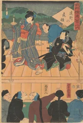 Bagliore Serale su un Dramma Itinerante [Cinesi che guardano una rappresentazione Kabuki]