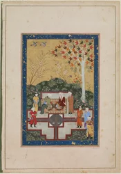 Folio da un album; recto: Una vecchia e due saggi, Bukhara, Uzbekistan, periodo Timurid, 1510-40