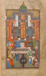 Scena di palazzo in un Tuhfat al-Ahrar (Dono dei liberi) Bukhara, Uzbekistan, periodo Uzbek, c.1540