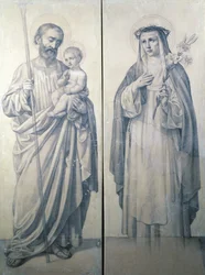 Disegno preparatorio di Santa Caterina da Siena e San Cristoforo