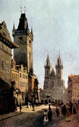 Piazza Starometsky e municipio a Praga, c. 1900
