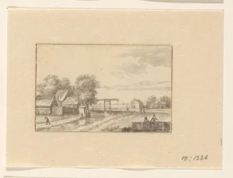 Paesaggio con case e un ponte levatoio