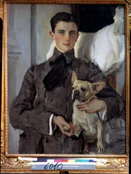 Ritratto del principe Felix Youssoupoff, conte Soumarokov Elston, con un cane