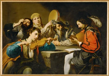Concerto con quattro persone e un bevitore (dipinto su tela)