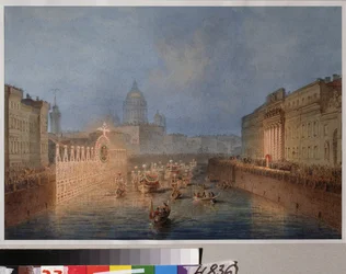Illuminazione del fiume Moika a San Pietroburgo