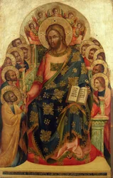 Cristo in trono con santi e angeli che consegnano la chiave a San Pietro