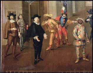 Comici italiani e francesi che recitano in farse, 1670 (dettaglio)
