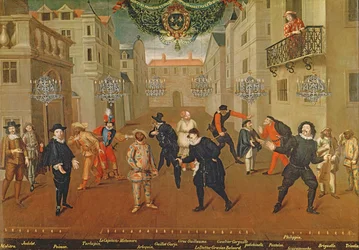 Comici italiani e francesi che recitano in farse, 1670