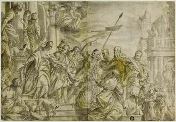 I santi Marco e Marcelliano portati alla loro esecuzione, mentre vengono confortati da san Sebastiano