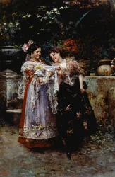 Bella merlettaia (Due donne con neonato), di Vincenzo Irolli (1860-1949), olio su tela