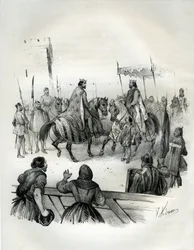 Intervista nel 1023 di Enrico II (conosciuto come il zoppo e il santo, 973-1024), Imperatore Tedesco e Roberto II il Pio (970-1031), Re di Francia dal 996 fino alla sua morte