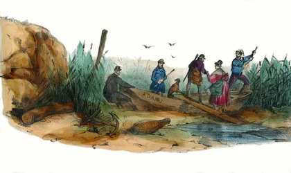La leonessa, scena di caccia. in “Album Grotesque, Scelte di Tipi Eccezionali”, illustrazioni di Victor Adam, Parigi, circa 1850.