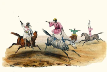 La voltige, par des Bedouins. in "Album Grotesque, Scelte di Tipi Notevoli", illustrazioni di Victor Adam, Parigi, circa 1850