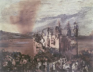 Il castello (inchiostro, lavaggio e colore su carta)