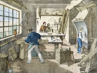 Il falegname, litografia di Janson. XIX secolo