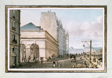 Veduta del nuovo Mercato Avicolo, situato sul Quai des Augustins vicino al Pont-Neuf, Parigi, c. 1810