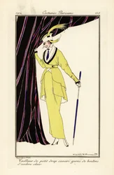 Donna con vestito giallo canarino con bottoni d