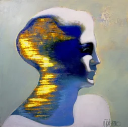 Ritratto astratto blu dorato