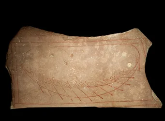 Graffiti che rappresentano una nave a remi vichinga. IX secolo, Stoccolma, Historiska Museet